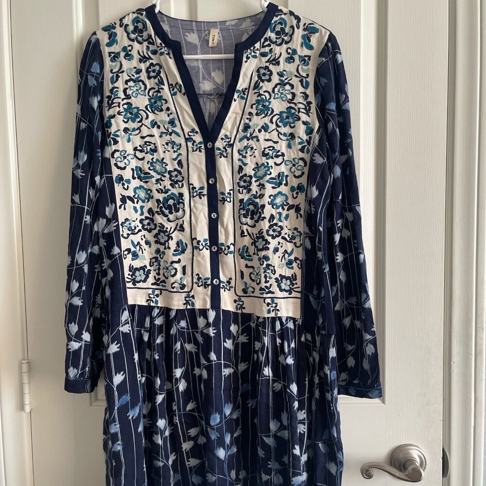 Tiny Blue Floral Linen Dress